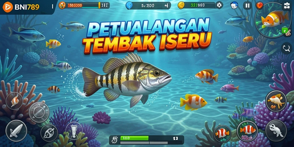 Tampilan gameplay menarik dari BNI789, menembak ikan dengan seru.