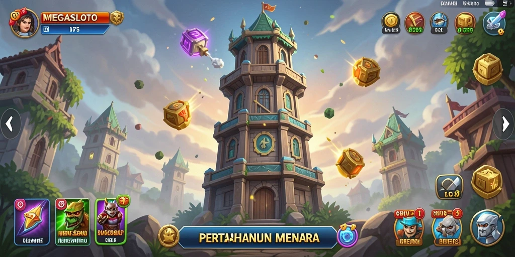 Tampilan gameplay seru dari MEGASLOTO dalam aksi Tower Defense.