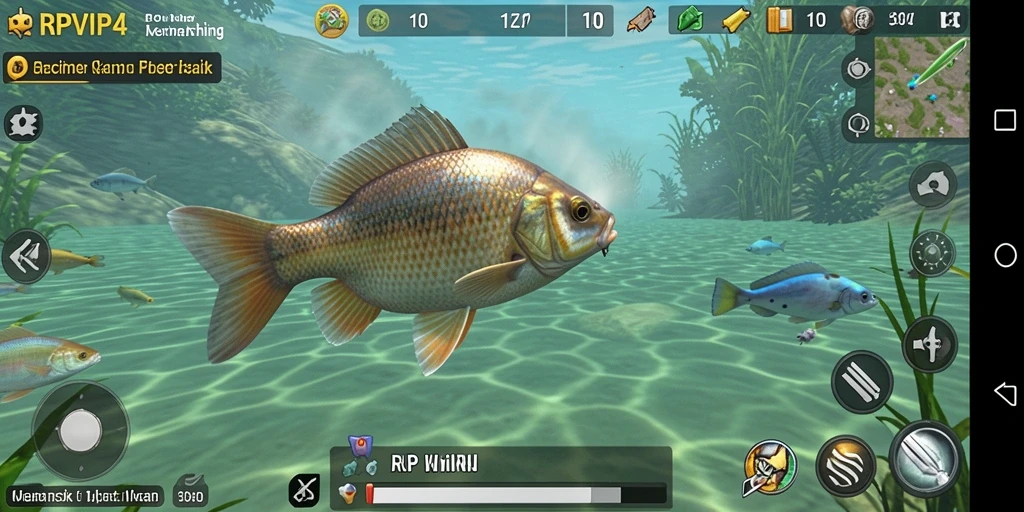 Tampilan utama gameplay RPVIP4 saat memancing di danau yang indah.